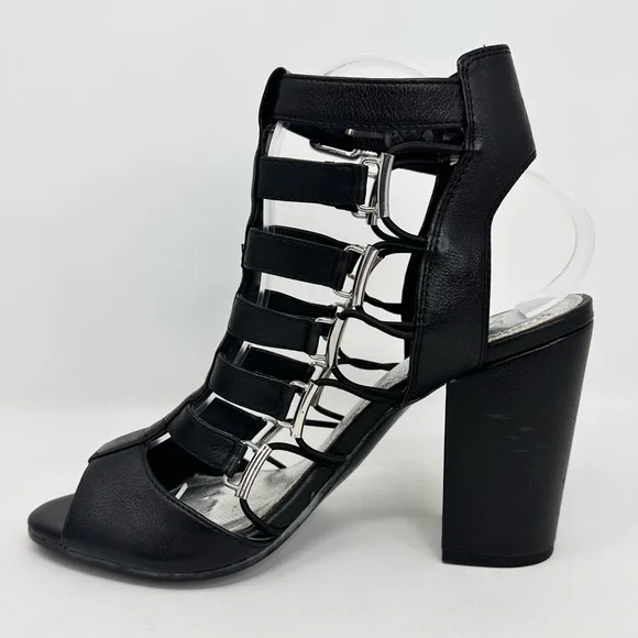 Gianni Bini Gladiator Heels Strappy Sandals Black Leather Women's - Picture 7 of 13